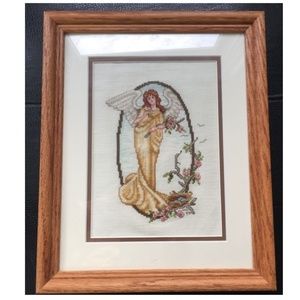 Counted Cross Stitch Finished Angel Holding Flower